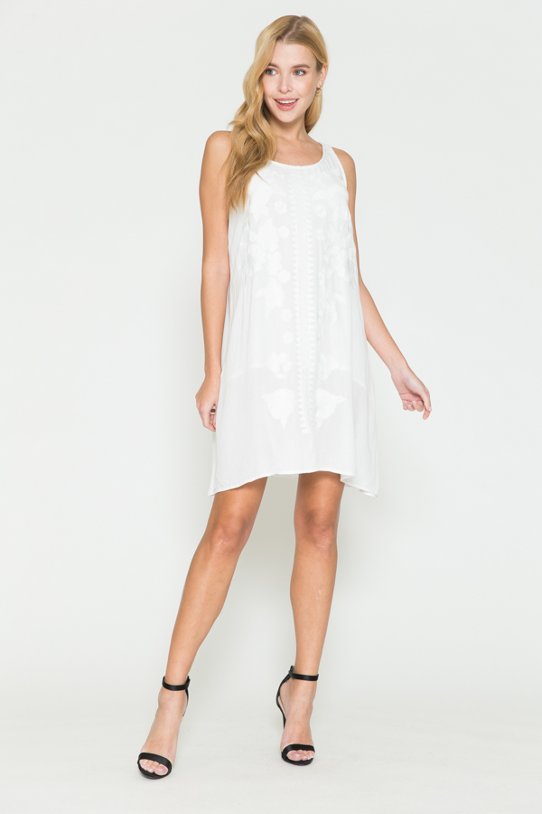 Short White Dress W/White Embroidery
